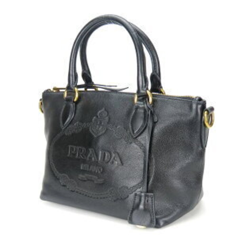 Prada convertible black tote 2way leather bag Nero